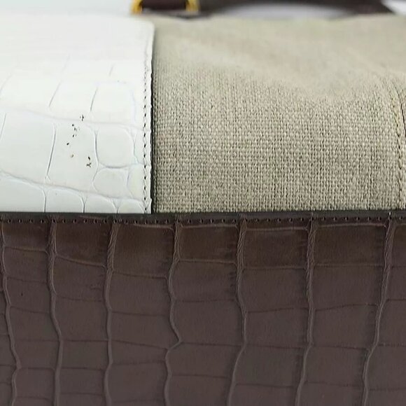 Auth TOD’S Handbag Shoulder Bag Brown/White Embossed Leather/Canvas - Picture 5 of 13